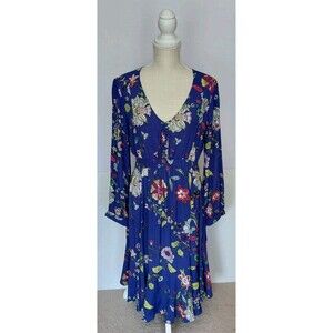 Maeve by Anthropologie Size M Maplewood Blue Long Sleeve Floral Boho Dress